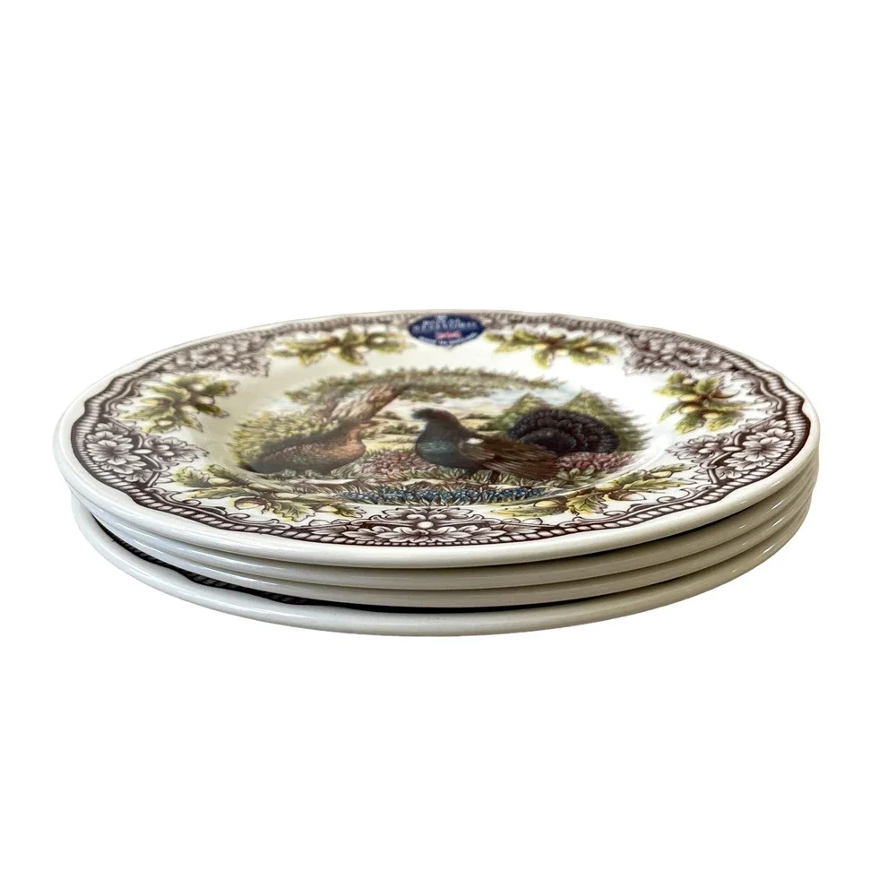Royal Stafford Thanksgiving Capercaillie Dinner Plates 11in Porcelain Set of 4